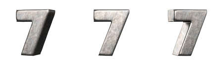 Number 7 (Seven) from a scratched iron numbers collection. Isolated. 3D Rendering