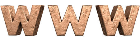Letter W from Copper letters alphabet collection set. Isolated. 3D Renderingの写真素材
