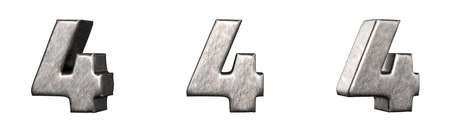 Number 4 (Four) from a scratched iron numbers collection. Isolated. 3D Rendering