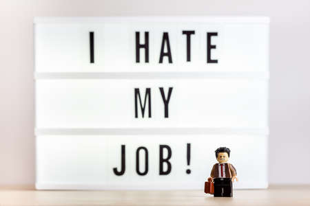 A guy that hate his job. Business concept. Illustrative editorial. December 25, 2021