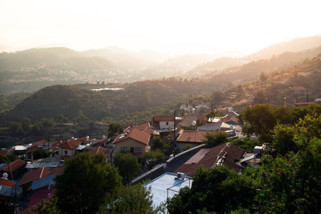 View of Chandria village at sunset. Limassol Districtの写真素材