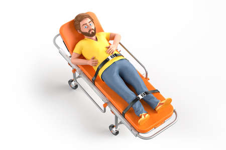 Worried man on a stretcher. Healthcare concept. 3D illustrationの写真素材