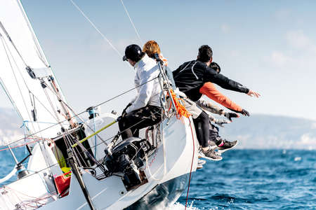 Sailing boat in light wind during regatta competitionのeditorial素材