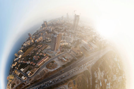 Aerial panorama of Limassol urban area with motorway, construction site and skyscrapers. Cyprusの写真素材