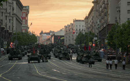 Moscow, RUSSIA - June 18, 2020: Rehearsal of the parade dedicated to the 75th anniversary of the Great Victoryのeditorial素材