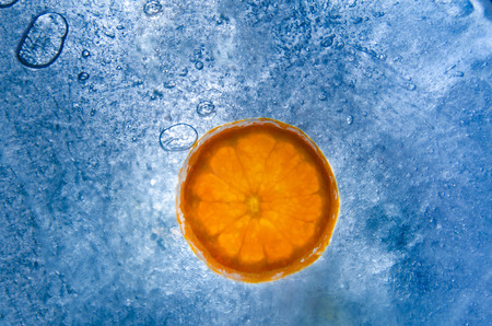 orange slice in the iceの写真素材