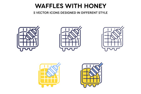 Waffles with honey vector icons set designed in different styleのイラスト素材