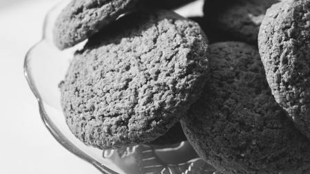 oatmeal cookies in glass dishの写真素材