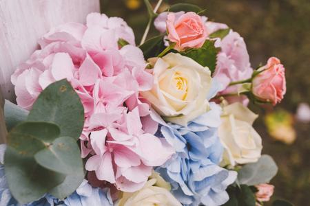 floral party decorations. Design wedding and children's party Design. confectionery, flower bouquets.Film Texture & Unfocusedの写真素材