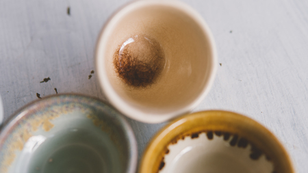 ceramic bowls for drinks close-up.  Ceramic ware made by own handsの写真素材