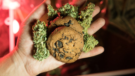 Baking cookies from cannabis close-up.の写真素材