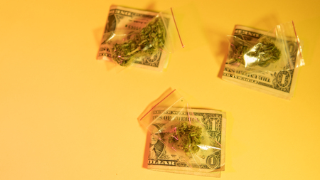 Handful of marijuana - weed close-up. Marijuana buds for saleの写真素材