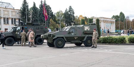Kyiv, Ukraine - 6 october 2019 : Military festival in Kiev. military ammunition for the soldiers of...