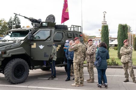 Kyiv, Ukraine - 6 october 2019 : Military festival in Kiev. military ammunition for the soldiers of...