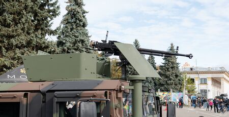Kyiv, Ukraine - 6 october 2019 : Exhibition of modern military Ukrainian equipment during the war...