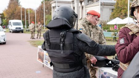 Kyiv, Ukraine - 6 october 2019 : Exhibition of modern military Ukrainian equipment during the war...