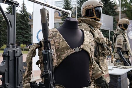 Kyiv, Ukraine - 6 october 2019 : Military festival in Kiev. military ammunition for the soldiers of the Ukrainian army. Contract Army in Ukraineのeditorial素材