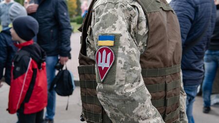 Kyiv, Ukraine - 6 october 2019 : Exhibition of modern military weapons for the Ukrainian military.のeditorial素材