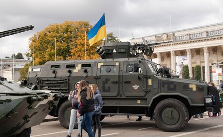 Kyiv, Ukraine - 6 october 2019 : Exhibition of modern military Ukrainian equipment during the war...