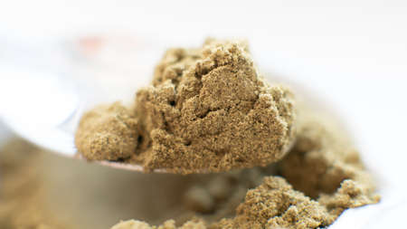useful powdered dietary supplements. organic food supplement macro photoの写真素材