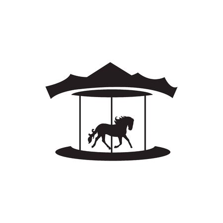 Rotating horses merry-go-round carousel black silhouette vector illustration isolated on white background. Children amusement park elementのイラスト素材