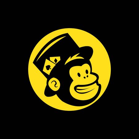 vector head of a magician monkey inside a yellow circle, in black bagroundのイラスト素材