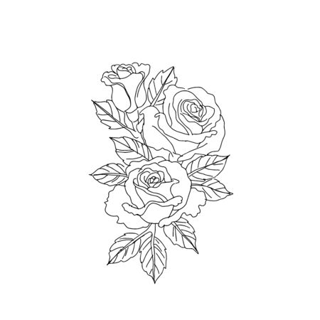 beautiful black and white bouquet rose and leaves. Floral arrangement isolated on background.のイラスト素材