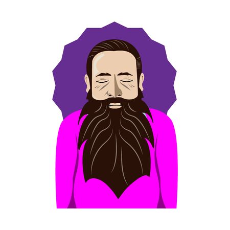 Yoga teacher.Portrait of a young bearded man,  meditative pose.Vector illustrationのイラスト素材
