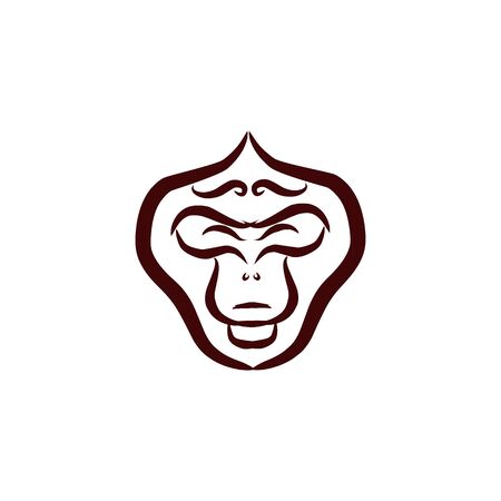 Monkey face and icon. Line art. Monkey head and ape for avatar, portrait, profile, print. Ape icons, vector illustration.のイラスト素材