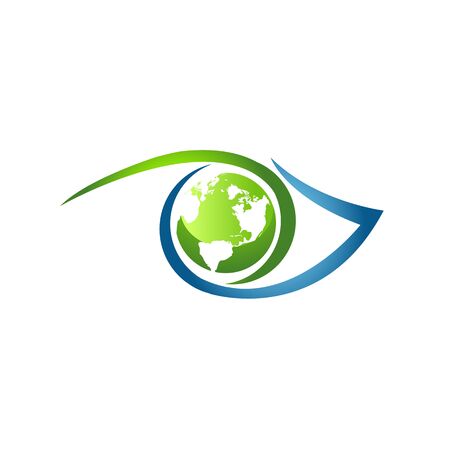 Earth symbol inside eye vector symbol on the white background. Eye icon vector in modern flat style for web and mobile design. Vector illustration EPS.8 EPS.10のイラスト素材