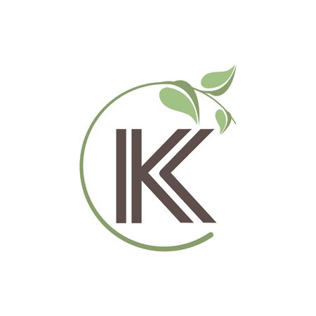 Natural letter K modern alphabet symbol vector with leaf. Initial letter K icon symbol. Vector illustration EPS.8 EPS.10のイラスト素材