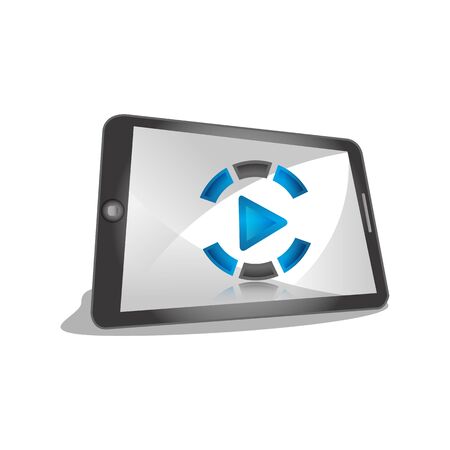 Illustration design click play the video here vector thumbnail for opening video background. Video conference and webinar icon, internet and video services. Vector illustration EPS.8 EPS.10のイラスト素材