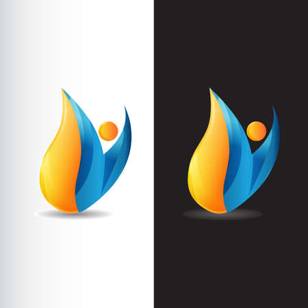 great custom orange blue fire flames logo vector design icons elementsのイラスト素材