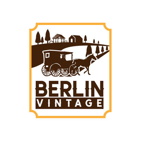 Berlin Vintage emblem vector design template with wagonのイラスト素材