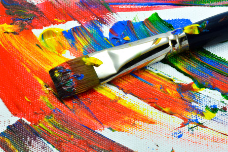 Brush and painting colorful on white paper.の写真素材
