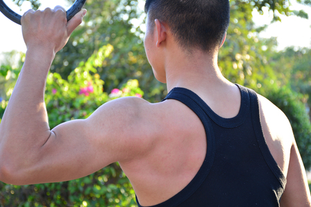 Man exercise in public park for healthの写真素材