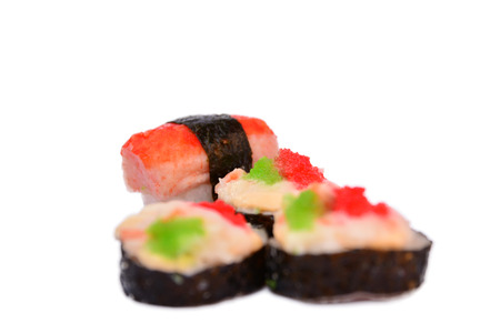 many piece of sushi isolated on white backgroundの写真素材