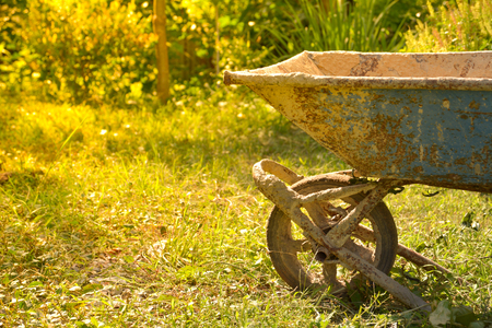 The old rusty cement cart, Cart mortar on nature background.の写真素材