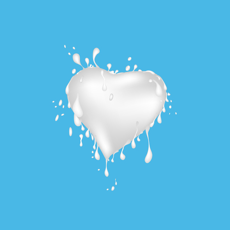 Vector of milk splash shape heart. Splash of milk on blue background.のイラスト素材