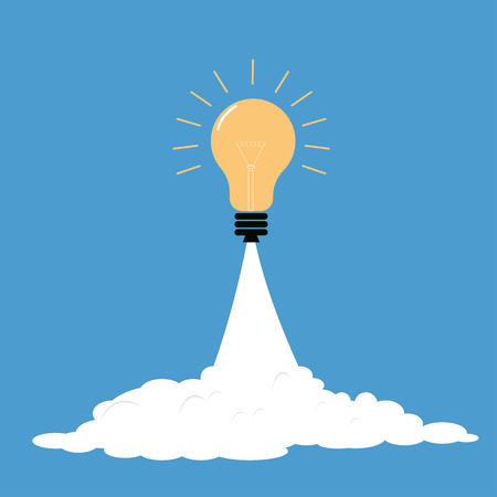 Vector of light bulb launch. Light bulb in a flat style. Flying light bulb. Start up concept.のイラスト素材