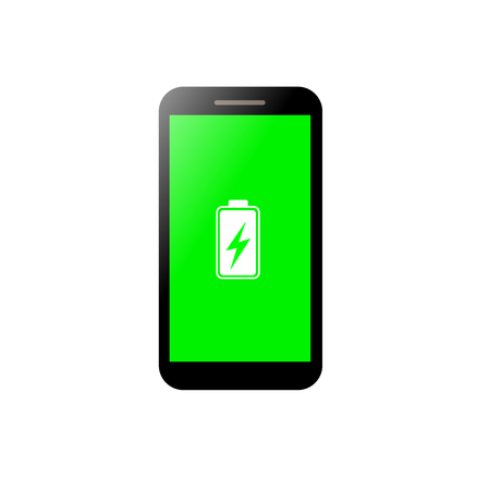 Mobile phone full battery with green screen concept. Smartphone and battery charge.のイラスト素材