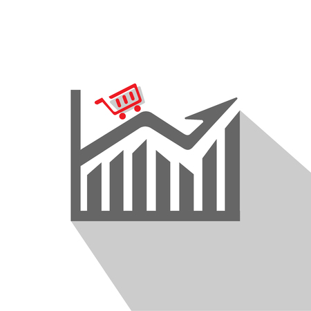 Graph with shopping cart in trendy flat style isolated on white background. Chart bar symbol. Vector illustration.のイラスト素材
