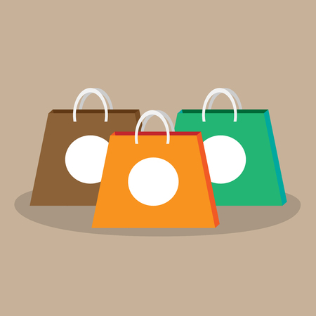 Empty shopping bags in trendy flat style isolated in brown. Vector Illustration. のイラスト素材