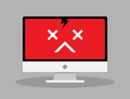 Insecurity and error on computer in trendy flat style isolated on blue background. Vector illustration.のイラスト素材