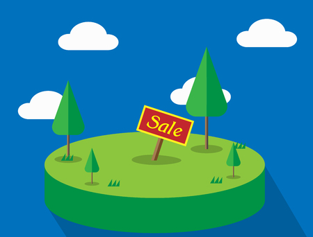 Land for sale and real estate concept on blue background in trendy flat style . Vector illustration.のイラスト素材