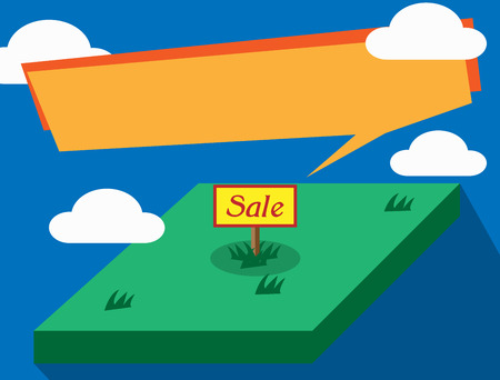 Land for sale and real estate concept with bubble speech on blue background in trendy flat style . Vector illustration.のイラスト素材