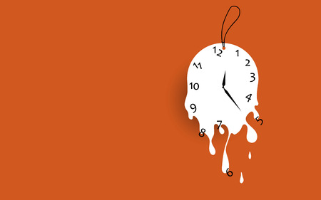 Melting clock flat design vector illustration on orange background.のイラスト素材