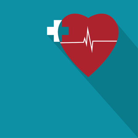 Red heart and cross plus medical pharmacy icon in trendy flat style. Vector illustration.のイラスト素材