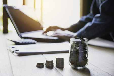 Person working and using a laptop for business and accounting concept.の写真素材