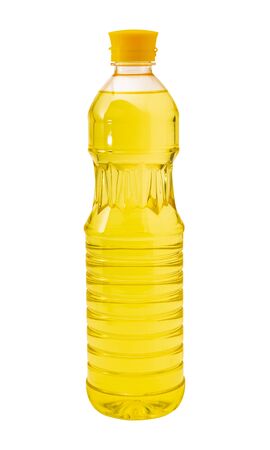 Vegetable oil in plastic bottle     on a white backgroundの写真素材